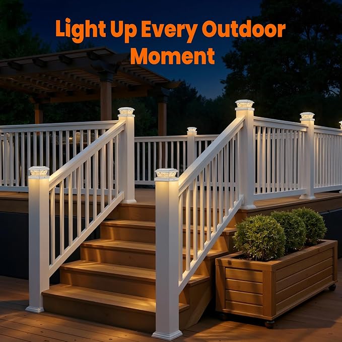 Brightever 4x4 3.5x3.5 Solar Post Cap Lights, 6-Pack Outdoor Solar Powered Fence Post Lights Fit Vinyl/Wood Posts, 2 Modes(Warm/Cool Light), Solar Waterproof Deck Post Lights for Garden, Patio, White