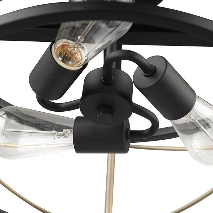 Globe Electric 60869 Denali 3-Light Flush Mount Ceiling Light, Matte Black, Brass Accents