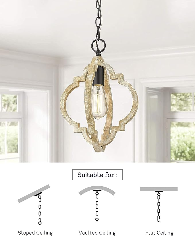 Pendant Lights for Kitchen Island, Farmhouse Wood Light Fixtures, Adjustable Height Hanging Pendant Lights for Foyer, Dining Room, Entryway