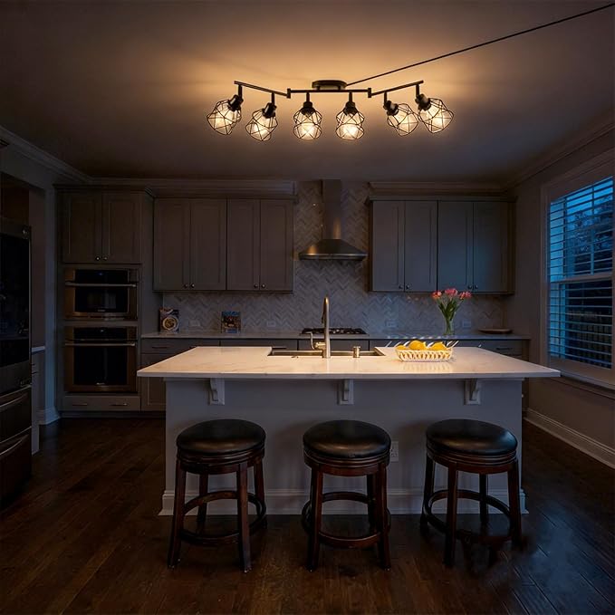 Dimmable 6 Light Plug in Ceiling Light,Black Plug in Track Lighting Kit with 16.5' Cord,Flexibly Rotatable Light Head,Modern Industrial Farmhouse Style(Bulbs Not Included)