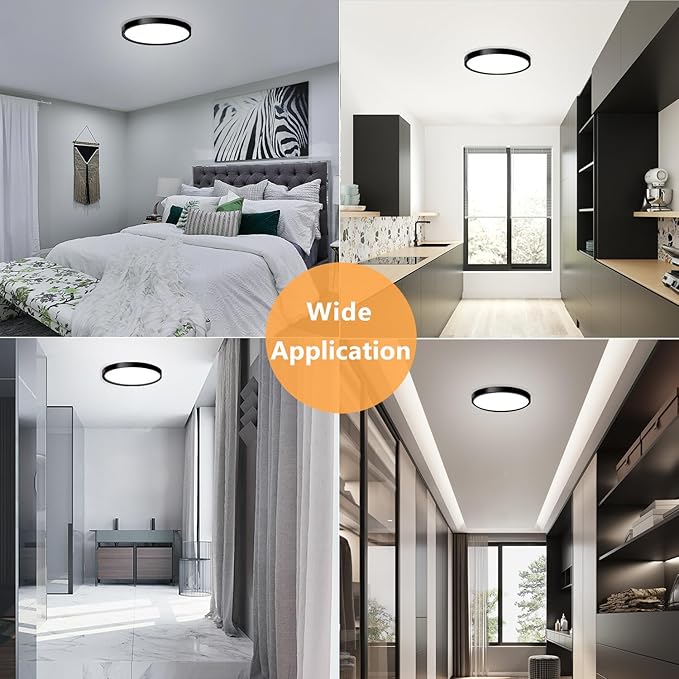 2 Pack LED Flush Mount Ceiling Light Fixture, 9 Inch Modern Black LED Ceiling Light, 18W 5000K Low Profile Slim Flat Surface Mount Ceiling Lights for Bedroom Kitchen Hallway Laundry Stairwell Basement