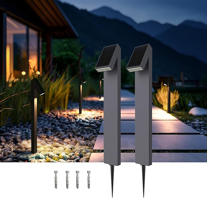 SOTTLOT Solar Pathway Lights, 3000K Metal Solar Landscape Lights Outdoor | 4 Working Modes, 500LM Solar Path Lights, IP65 Waterproof Solar Walkway Light for Outside Garden Yard Patio Lawn Decor, 2pcs