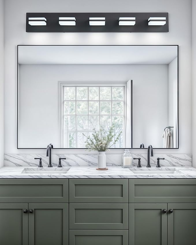VONLUCE Bathroom Vanity Light Fixture, 5-Light Modern LED Vanity Light, 3CCT Adjustable Bathroom Lights with Memory Function Rotatable Shades, 34" Wall Lighting Fixture Over Mirror, Matte Black