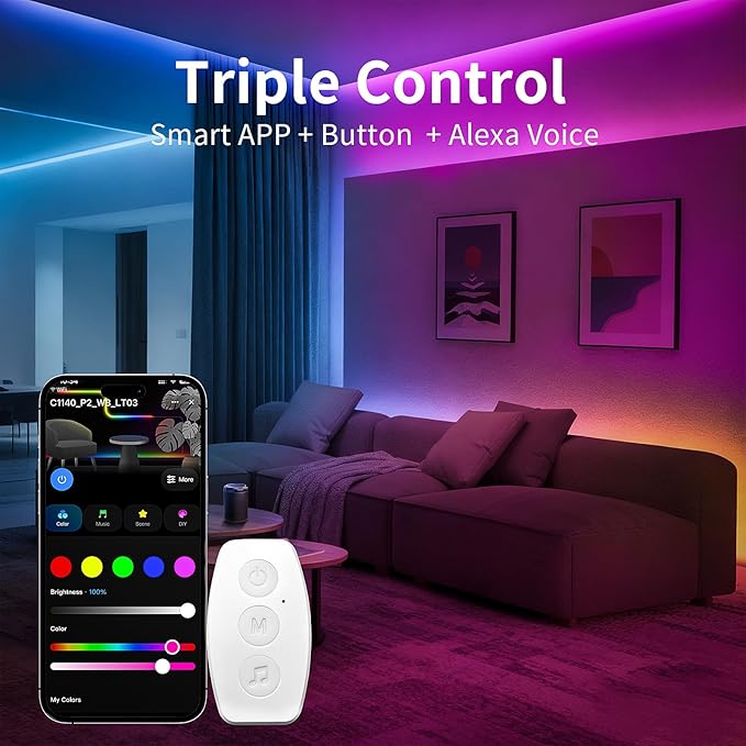 KSIPZE Smart WiFi LED Strip Lights, RGB+IC LED Lights for Bedroom Work with Alexa,APP Control, Music Sync, DIY Multiple Colors, Flexible Color Changing LED Strip Lighting for Home Room Decor, 16.4ft