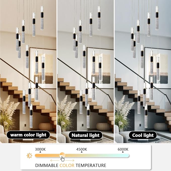 High Ceiling Led Chandelier,Modern Chandelier 12-Light Dimmmable Staircase Chandelier Light Fixutres with Remote for Foyer Enterway