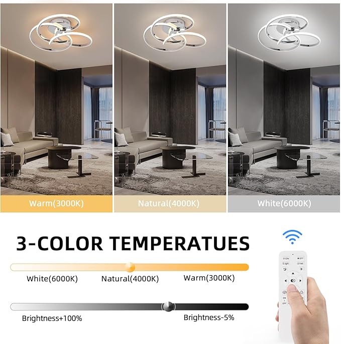 CANEOE Modern Led Ceiling Light, 42W Dimmable Close to Ceiling Light Fixture with Remote Control, Flush Mount Led Ceiling Lamp for Bedroom Living Dining Room Kitchen