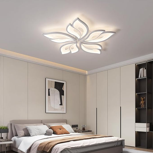 JAYMP 25.6" Flower Shaped Ceiling Light Dimmable Modern Ceiling Lamp Remote Control LED Lighting Fixture for Bedroom Dining Room Kitchen (White/5 Petals)