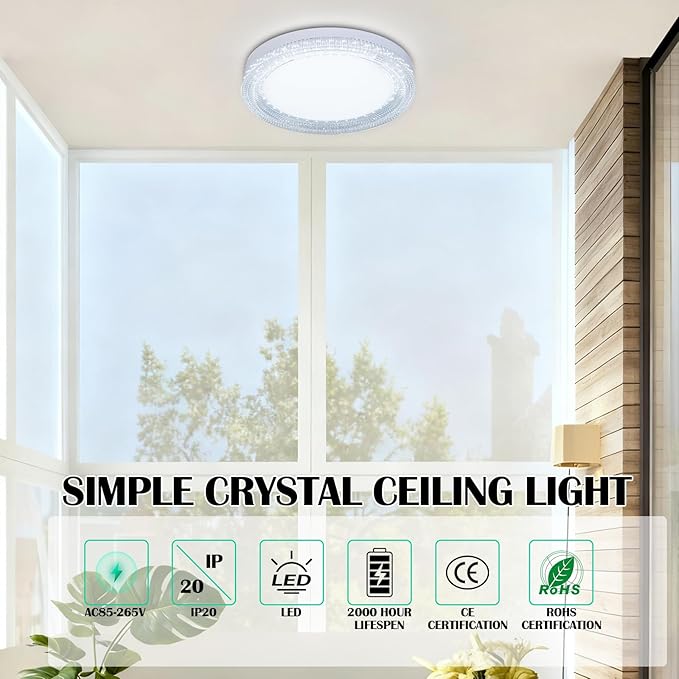 Ultra Thin 7 Inch LED Flush Mount Ceiling Light, 18W 5000K Hardwire Fixture, Round White Lamp for Kitchen Bedroom Hallway