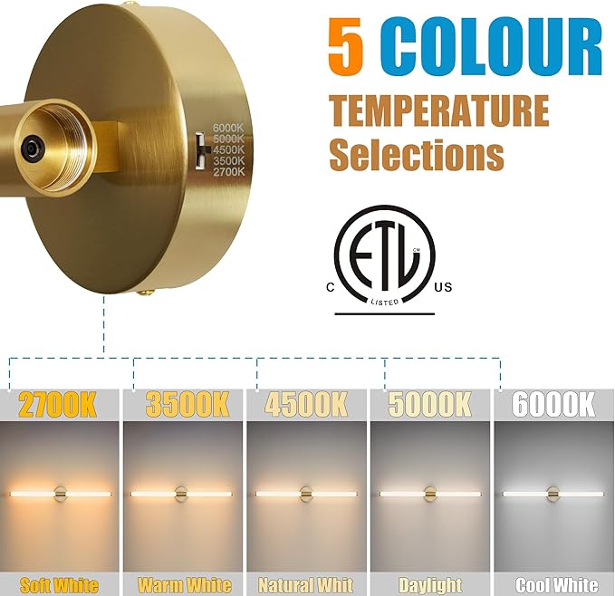 Glod Wall Sconces Set of 2 Hardwired, Dimmable 5CCT LED Bathroom Light Fixtures Over Mirror, 360° Full Lighting 31" Long Vanity Light Bar Modern Wall Sconce for Bathroom Bedroom Living Room