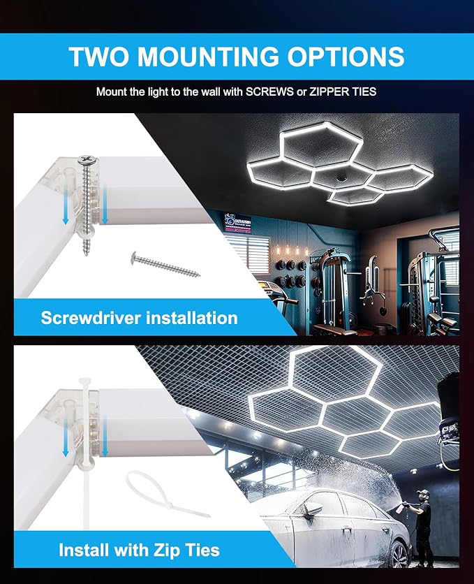 Hexagon led Lights: DIY Ceiling LED Gym Light Hexagon Garage Lights 16660LM Bigger Size for Basement Warehouse Workshop Barbershop Car Care Wash Room Auto Beauty Shop Exhibition Hall 3 Grids 6500K