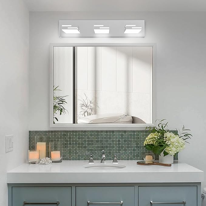 LED Modern Bathroom Vanity Light Fixtures, 3-Light 22-inch Dimmable Chrome Vanity Lights for Bathroom Lighting Fixtures Over Mirror, with 360° Rotatable Heads (Cool White 6000K)