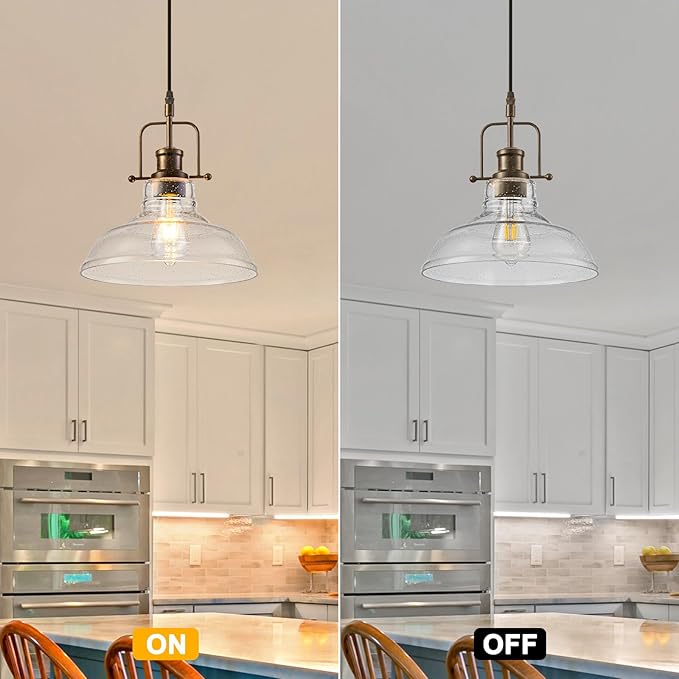 WILON Seeded Glass Pendant Lights,11 Inch Rust-Coloured Pendant Lights Kitchen Island with E26 Base Vintage Hanging Ceiling Lamp for Kitchen Sink Hallway Dining Room Entry Hall