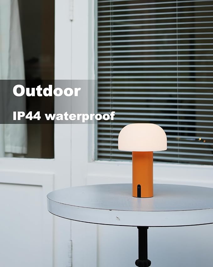 WEILAILUX Cordless Mushroom Table Lamp, Waterproof Shower Lamp, Battery Operated Table Lamp Rechargeable, Touch Dimmable Night Light for Bedroom/Patio/Camping/Dinning/Outdoor (Orange)