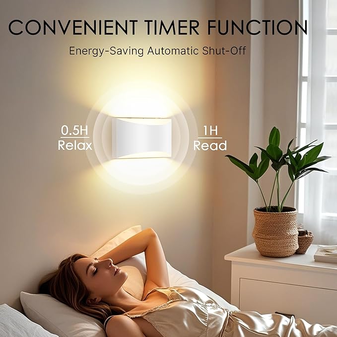 FOLKSMATE Battery Operated Wall Sconces Set of 2, White Rechargeable Remote & Touch Wall Lamps, 3 Color Temperatures, Dimmable Lamp for Bedroom, Living Room, Hallway