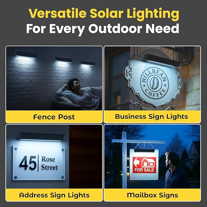 Brighticonics 2Pck Solar Address Sign Light – IP65 Waterproof Easy Install, Auto Dusk-to-Dawn On/Off – Outdoor Light for Business, Lease, Real Estate Sign Post – LED Signboard Gifts - Cold White 6000K
