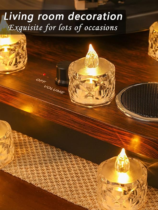 12 PCS flameless tealight Candles, Battery Operated Flickering Tea Lights. Suitable for Mother's Day, Weddings, Anniversaries, and Centerpiece Decorations