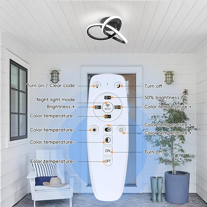CANEOE Black Hallway Ceiling Light Fixtures 24W Dimmable LED Ceiling Light with Remote Control Modern Flush Mount Ceiling Lights for Bedroom Bathroom Kitchen Balcony Stair Aisle Ceiling Lamp