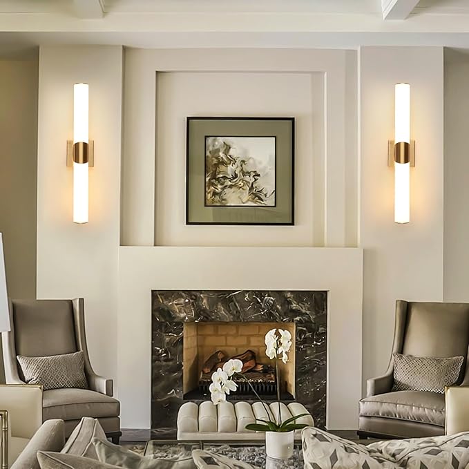 Modern Wall Sconce 22 Ihch Gold Bathroom Sconces LED Wall Lighting Fixtures with Acrylic Shade Hardwired Long Vanity Lights Over Mirror for Bedroom Living Room Hallway
