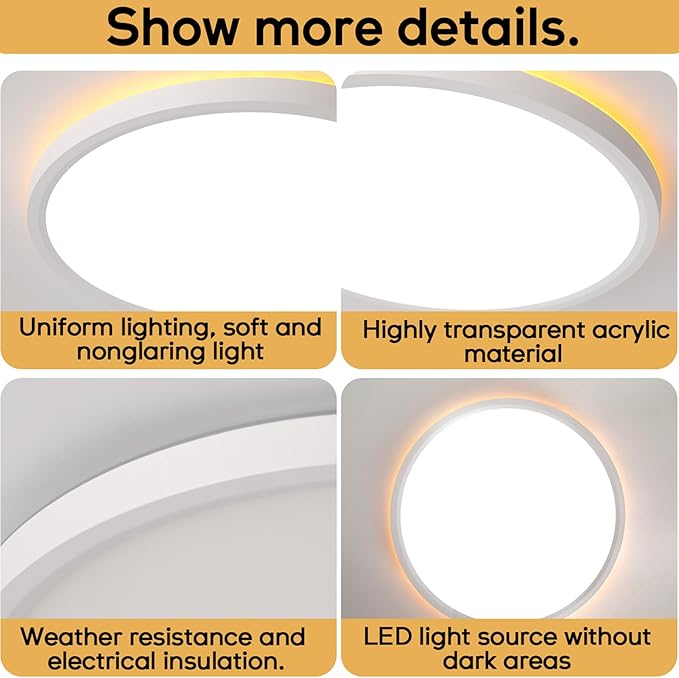 Mille Lucciole 4 Pack LED Flush Mount Ceiling Light Fixture with Night Light, Dimmable Ceiling Lights White 12 Inch 30W 3000LM 3CCT Color Adjustable Led Flush Mount fixtures with Remote Control