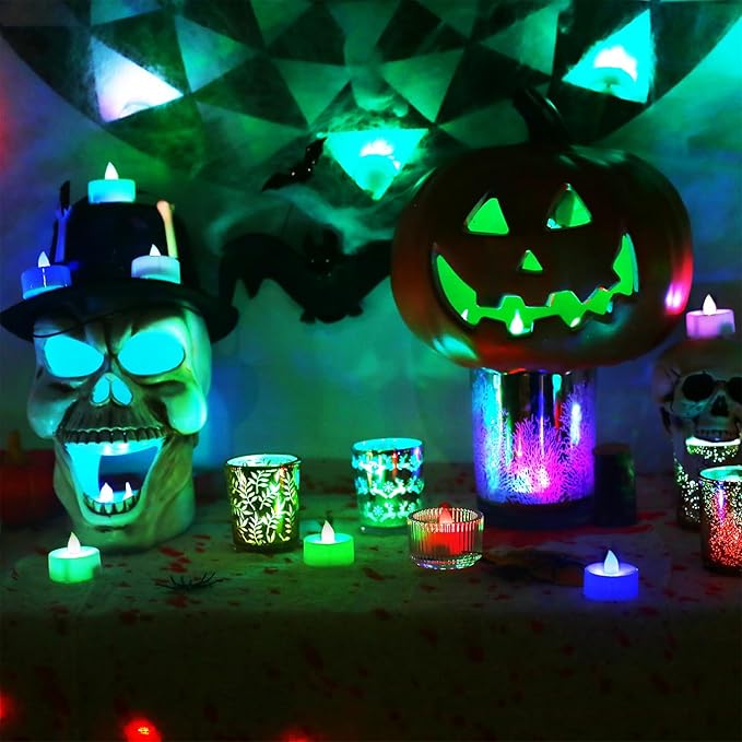BEICHI Color Changing LED Tea Lights Bulk, 12 Pcs Flameless Tealight Candles with Colorful Lights, Battery Operated Colored Fake Candles, No Flickering Light, White Base