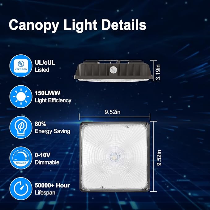 40W LED Canopy Light, 6000LM LED Canopy Lights Outdoor, IP65 Waterproof Canopy Light for Gas Station Industrial Lighting Garage Barn Shop Carport Warehouse Building Entrance UL Listed, 1 Pack