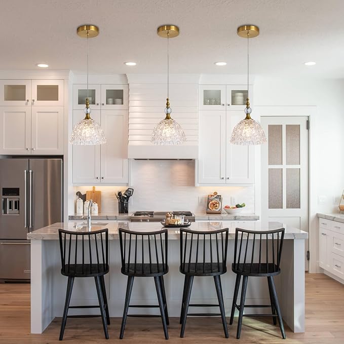 Glass Pendant Light Set of 3 Bronze Small Pendant Light with Clear K9 Crystal Ball Hanging Lights 7.68 in for Kitchen Island Hallway Entryway Bedroom lampara colgante para isla de cocina