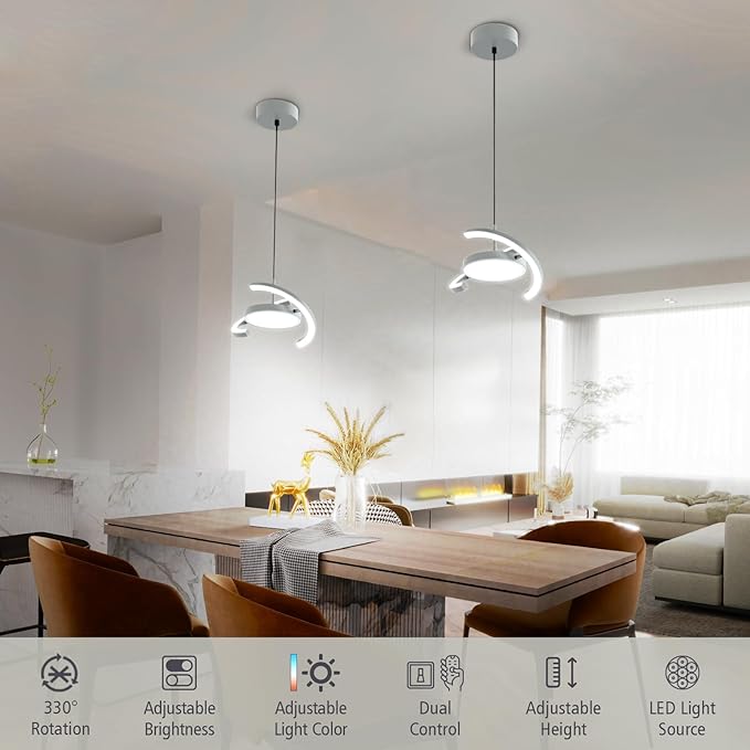 FIMEI LED Saturn Pendant Lights, 3000-6000K Dimmable Adjustable Hanging Chandelier Saturn Ring Design for Dining Room Kitchen Island Entryway Bedroom Foyer Black (Gray, 2)
