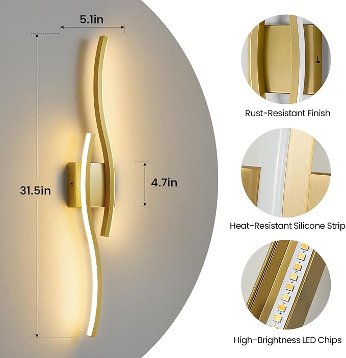 WOSHITU Gold LED Bathroom Vanity Lights: 31.5 Inch 32W Bathroom Lighting Fixtures Over Mirror 5CCT Dimmable 2700-5000K Vanity Lights Modern Bath Sconces Wall Light for Mirror Bedroom Living Room