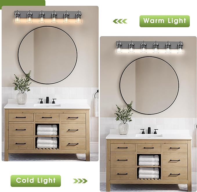 Espird Bathroom Vanity Light, 6 Light Bathroom Light Fixtures Over Mirror, Black Vanity Lights with Clear Glass Shade, Modern Bathroom Light Fixtures for Bedroom, Hallway
