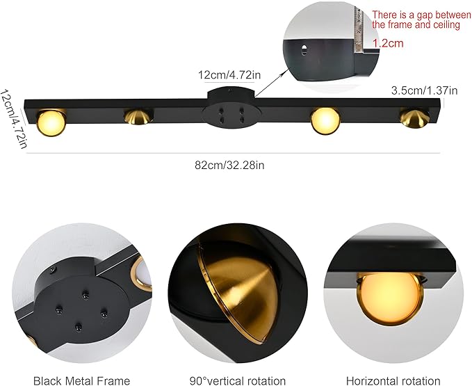 Garwarm Modern Ceiling Light Track Lighting, 31.5 Inch Dimmable LED Kitchen Ceiling Light Fixture with Remote 4-Light LED Chandelier Wall Sconce for Bedroom Dining Room Black