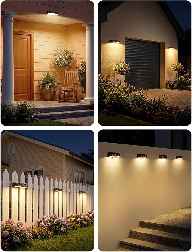 Solar Fence Lights Outdoor with Motion Sensor, 8 Pack Warm White Fence Lights Solar Powered 3 Modes IP65 Waterproof Dusk to Dawn Outdoor Lights for Patio Deck Wall Backyard Garden Decorative