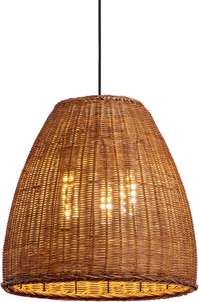 Farmhouse Rattan Chandelier 16.6" 3-Lights Boho Hand Woven Pendant Lights Wicker Dining Room Light Coastal Hanging Lighting Fixtures for Living Room Bedroom Kitchen Sink Restaurant Entryway Foyer