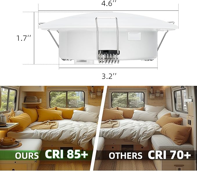 RV Boat Recessed Ceiling Light, 4.5Inch RV Interior Puck Light 12V, 600LM Camper Lighting Fixture for Motorhome Caravan Trailer Boat