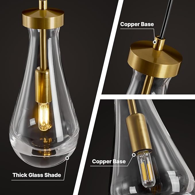 Raindrop Pendant Lights Kitchen Island: 2 Raindrops Crystal Light Fixtures - Gold Brass Teardrop Chandelier Lighting over Dining Table - Modern Glass Tear Drop Ceiling Pendants Light Bulb Not Included