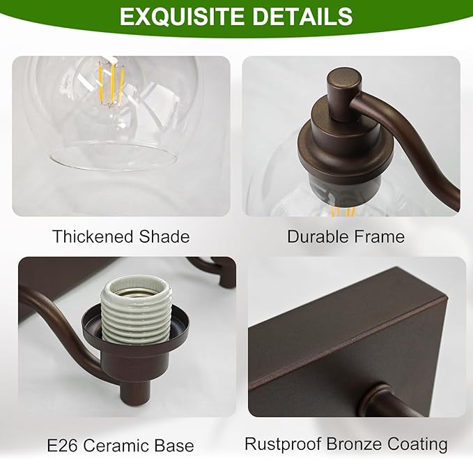 IZORRO Bathroom Light Fixtures, 3 Light Oil Rubbed Bronze Vanity Light, Modern Wall Sconces with Globe Clear Glass Shade, Vanity Lighting Fixtures Over Mirror,E26 Bulb Socket