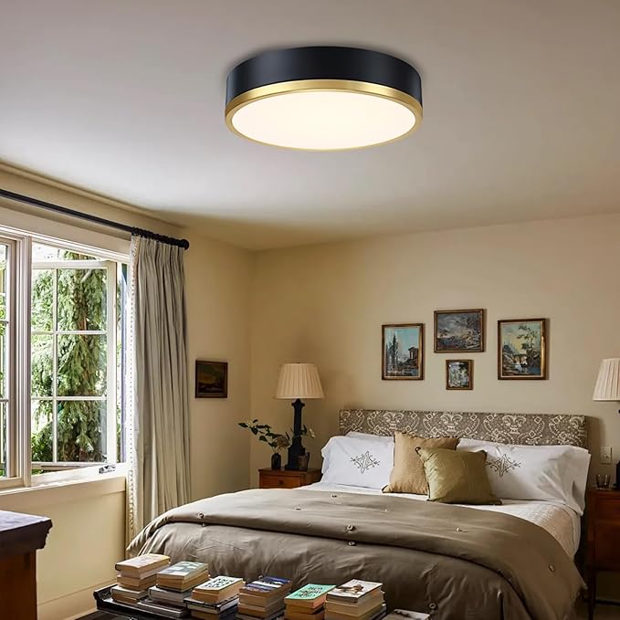 Flush Mount Ceiling Light Fixture, Black Gold LED Ceiling Light, 13 Inch 22W Dimmable Modern Flush Mount Lights for Hallway, Bedroom, Kitchen