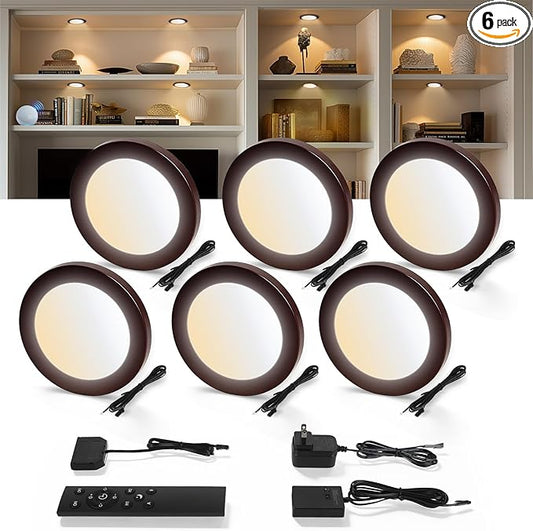 V4light Smart LED Puck Lights, Under Cabinet Lighting with Remote Control, Color Temperature Adjustable, Works with Alexa & Google Home, Plug-in Lights for Kitchen, Counter, Closet, Shelf (6 Pack)