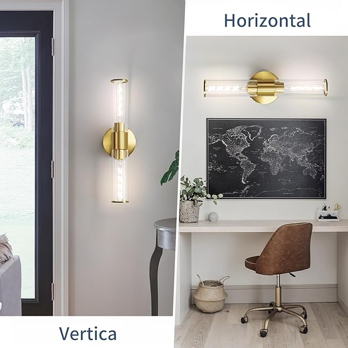 Battery Operated Wall Sconces Set of Two Glass Gold Rechargeable Wall Sconces with Remote Control LED Dimmable Wall Lights for Living Room Hallway (2 Pack)