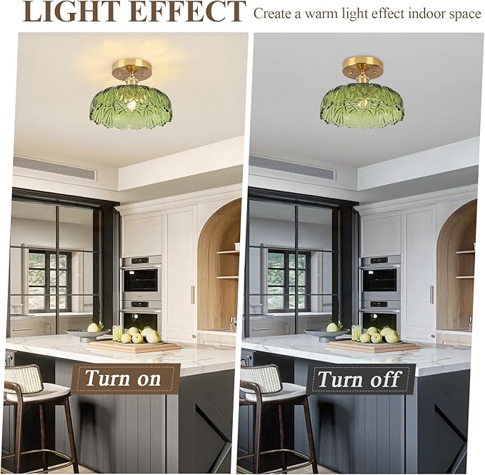 Flush Mount Ceiling Light,Green Hallway Lights Fixture Ceiling,9.4" Flower Light E26 Vintage Light Fixtures for Porch Corridor Bedroom