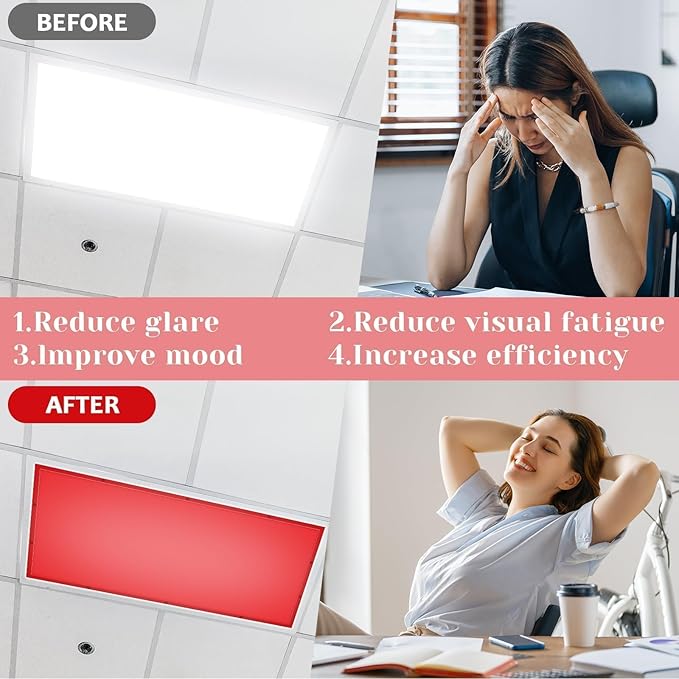 QOUBAI 4PCS Fluorescent Light Covers, 4x2 Feet Magnetic Light Cover Fluorescent Lights Shade Panel Positive Inspirational Ceiling Lights Filters for Office Classroom Home Drop Ceiling Red Pink