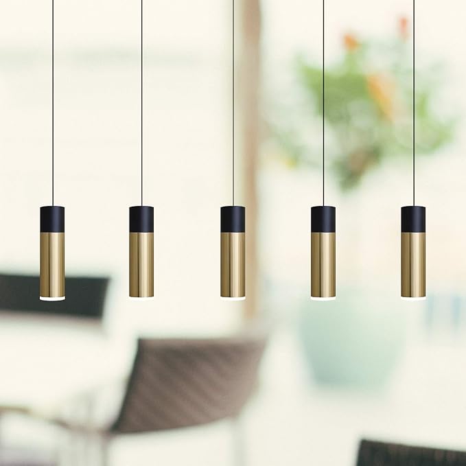 Vela 5 Mini Pendant Lighting Black-Brass - LED Hanging Light Fixture for Kitchen Island, Bar, Foyer - Cluster Pendants - Dimmable, Adjustable Wire, Lamp Bulb Included