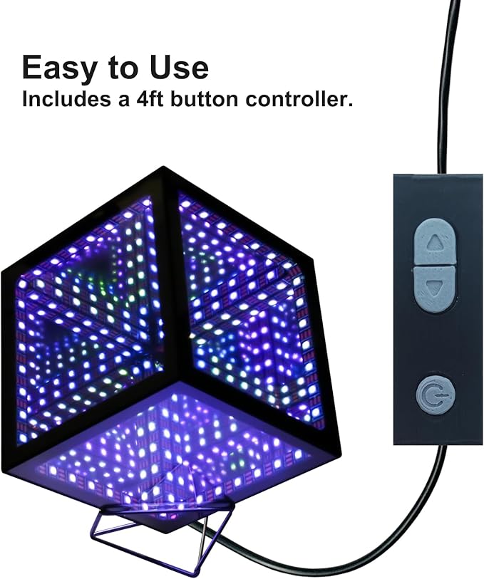 Infinity Mirror Hyper Cube Table Lamp, Desk Art Night Light, Color-Changing Music-Sync APP-Controlled Ambient Light for Gaming, Party, Home, Gift (4Inchs Without APP)