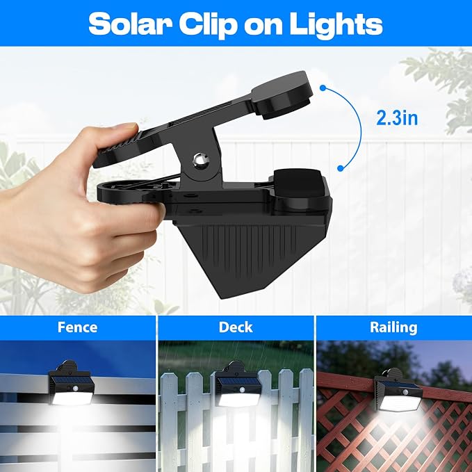 Peasur 2 Pack 138 LED Clip On Solar Lights Outdoor, Motion Sensor Lights with 3 Modes, Solar Security Light Waterproof for Outside Fence, Deck, Gutter, Camping