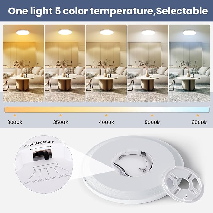 NIORSUN 12 inch Flush Mount LED Ceiling Light Fixture, Dimmable 3000K-6500K Adjustable Lights, Ultra Thin White Round Lamp, 24W Ceiling Lights for Hallway, Kitchen, Bedroom, 6 Pack