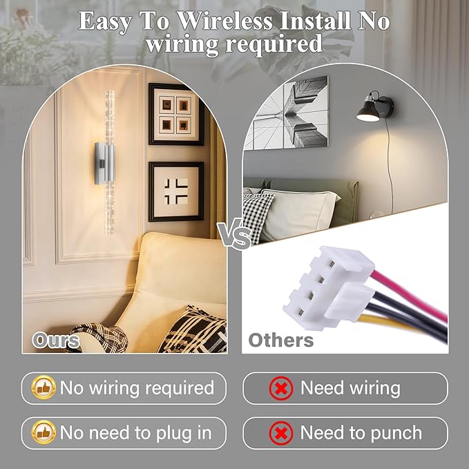 camuucci Battery Operated Wall Sconces Set of 2 Rechargeable Battery Powered Wall Light with 12000mAh Not Hardwired Dimmable Wall Lamp Fixtures for Bedroom Living Room Silver 25.6 Inches