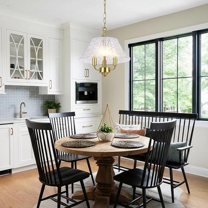 Modern Large Brass Gold Clear Glass Pendant Light Fixture 15.08 Inch Bronze Hanging Lamp for Kitchen Island Ceiling Dining Table Foyer Hallway Entry E12 Base,UL Socket Hardwired Lampara
