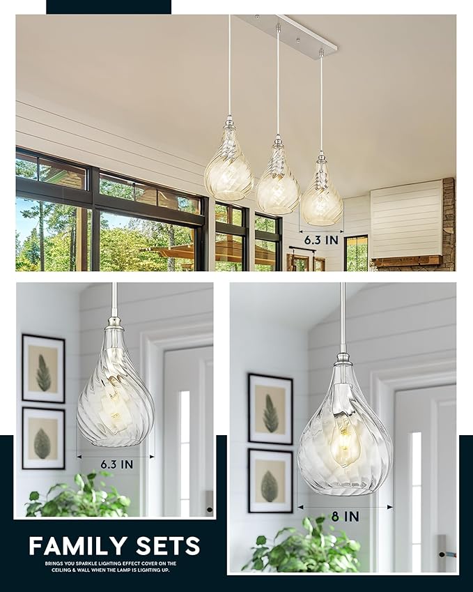 TENGXIN 6 Inch Mini Hanging Light for Kitchen Island,Kitchen Pendant Lighting Over Island,Brushed Nickel Finished Blue Glass Pendant Light,Farmhouse Pendant Light for Dining Room