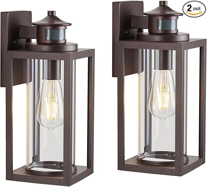 MICSIU Bronze Motion Sensor Exterior Wall Light 2 Pack, Waterproof Dusk to Dawn Outdoor Lighting with Clear Glass, 13 Inch Outside Porch Light for House, Front Porch, Garage, Walkway