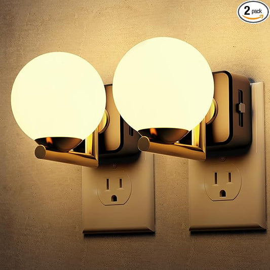 L LOHAS LED Night Lights Plug Into Wall 2 Pack, Dusk to Dawn Sensor, 3000K Nightlight, 0-100LM Adjustable Brightness, Plug in Night Light for Bathroom, Hallway, Bedroom, Stairway
