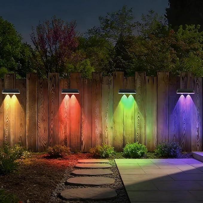 Solar Fence Lights Outdoor 11 Colors & 2 Changing Modes, 6 Pack Fence Lights Solar Powered Waterproof IP65, LED Deck Lighting 20 Hours of Runtime for Garden, Patio, Deck, Pool, Wall
